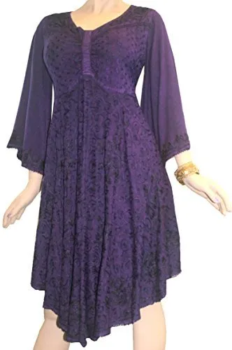 117 DR Butterfly Embroidered Bell Sleeve Flare Knee Length Dress