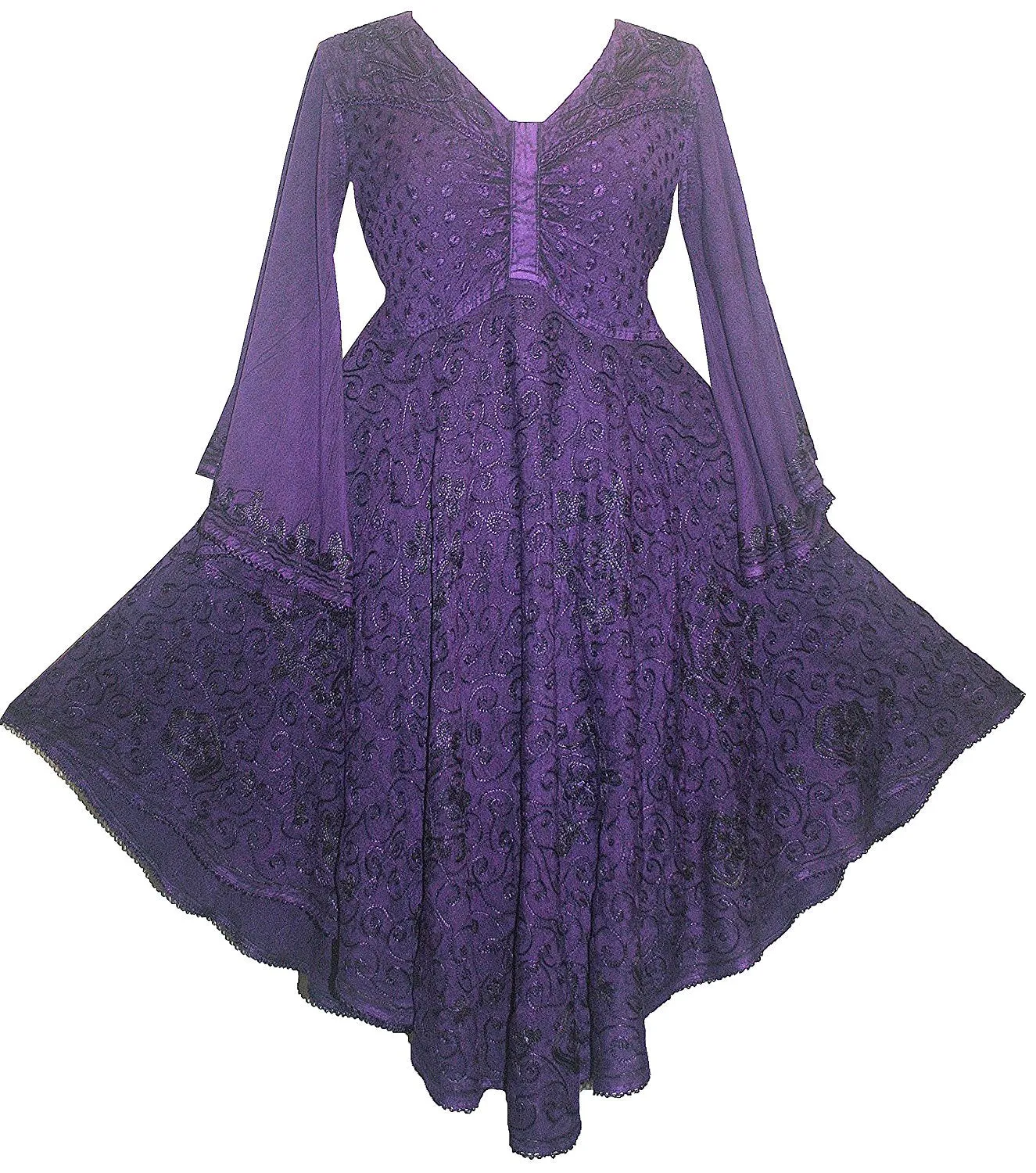 117 DR Butterfly Embroidered Bell Sleeve Flare Knee Length Dress