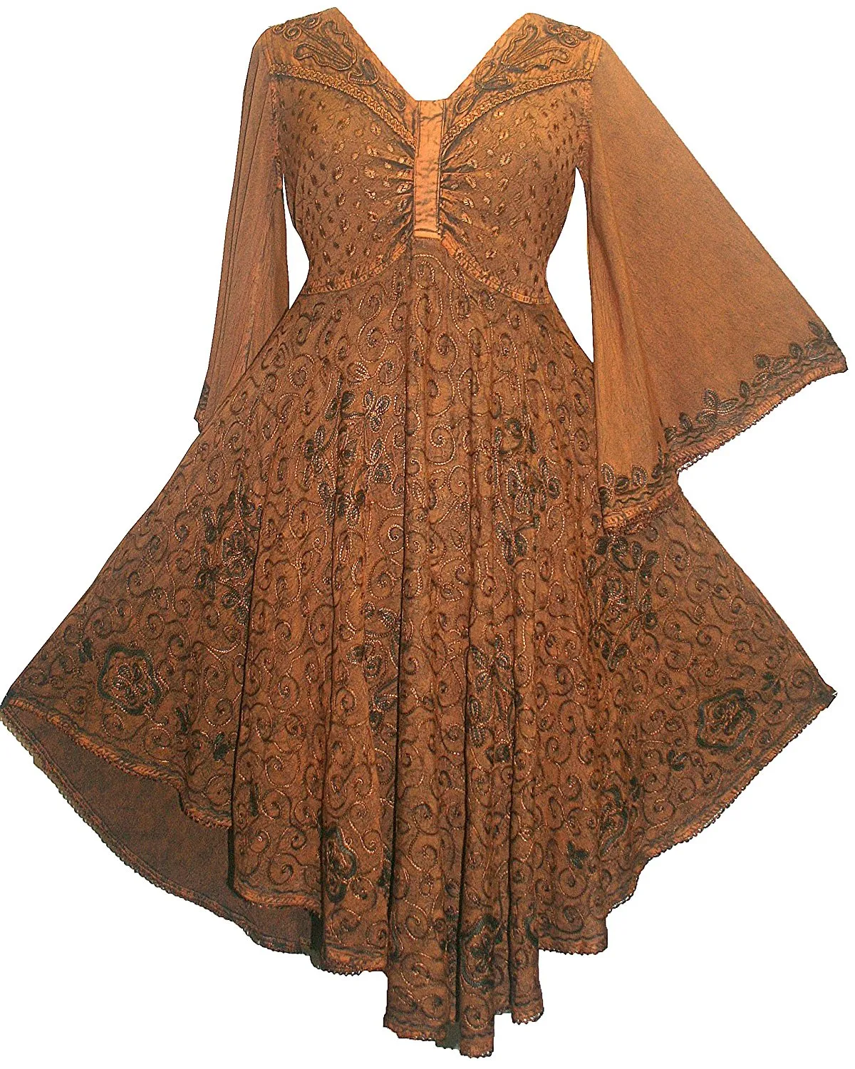 117 DR Butterfly Embroidered Bell Sleeve Flare Knee Length Dress