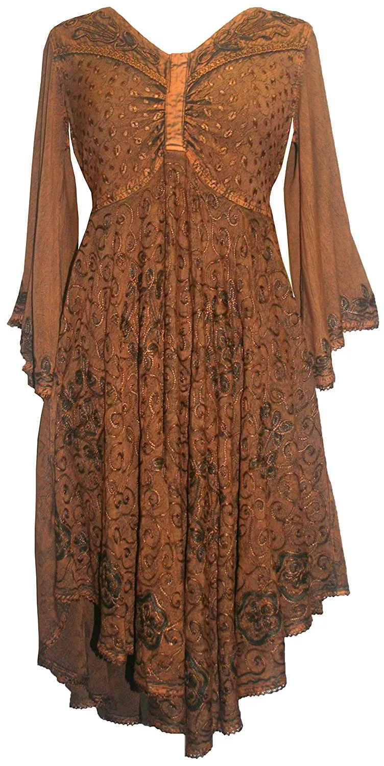 117 DR Butterfly Embroidered Bell Sleeve Flare Knee Length Dress