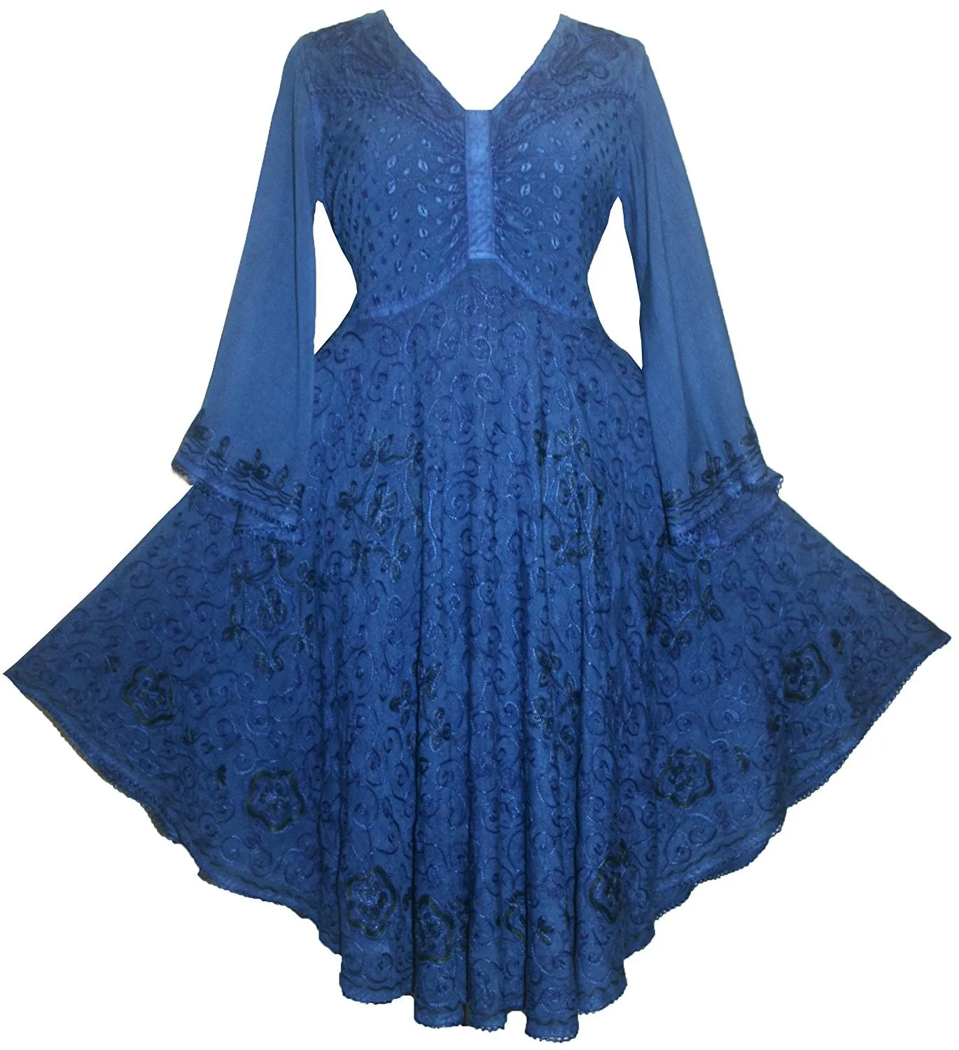 117 DR Butterfly Embroidered Bell Sleeve Flare Knee Length Dress