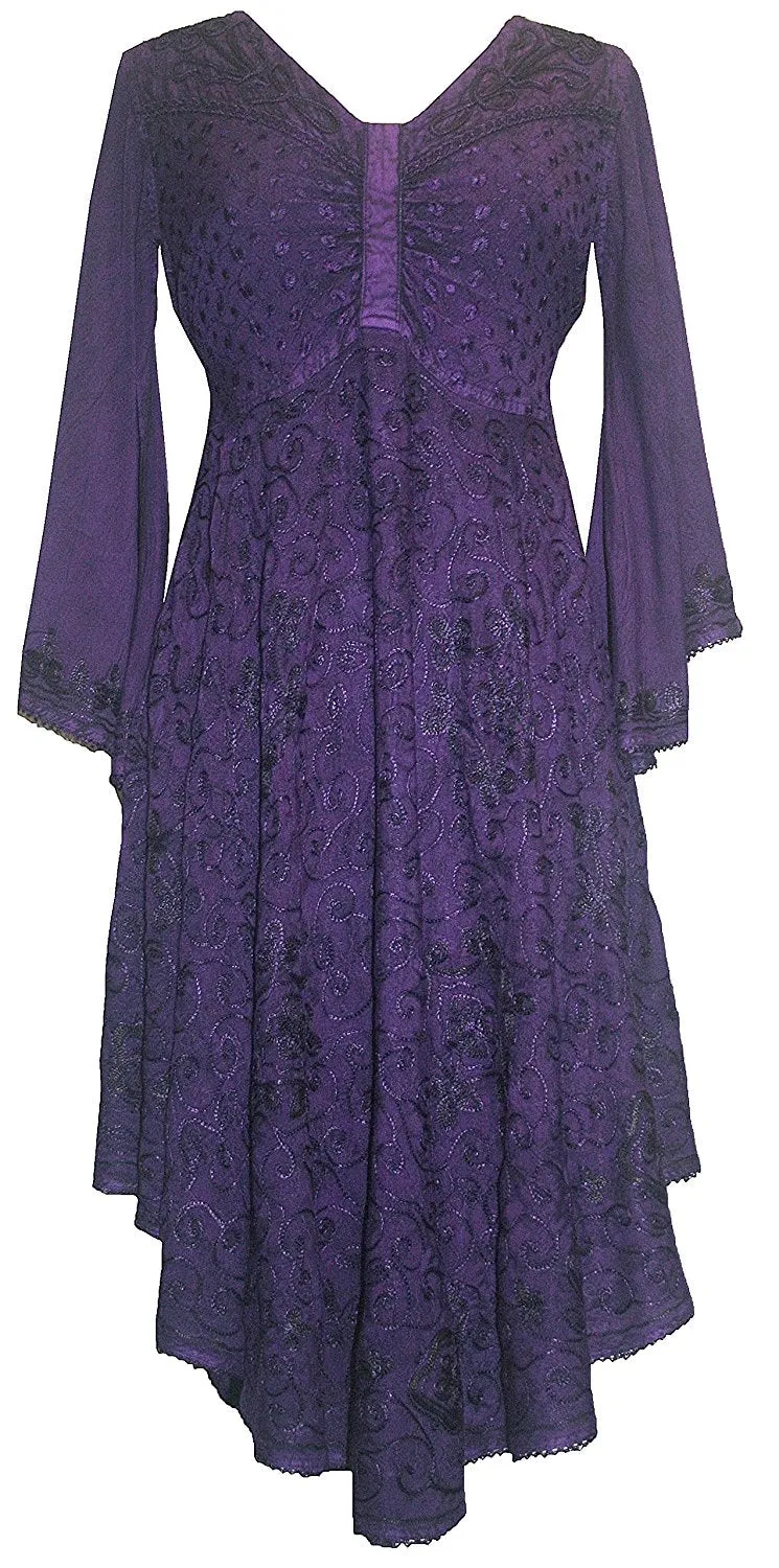 117 DR Butterfly Embroidered Bell Sleeve Flare Knee Length Dress
