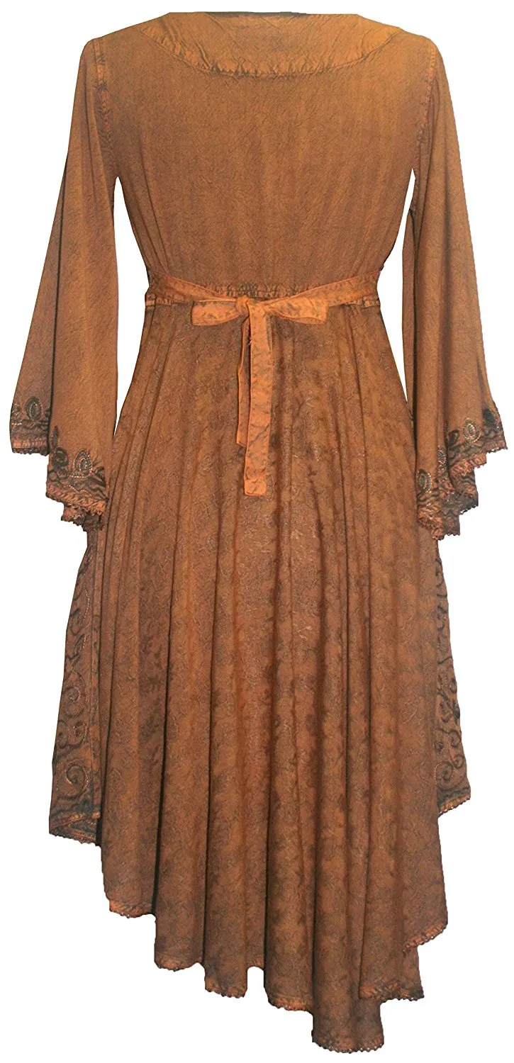 117 DR Butterfly Embroidered Bell Sleeve Flare Knee Length Dress