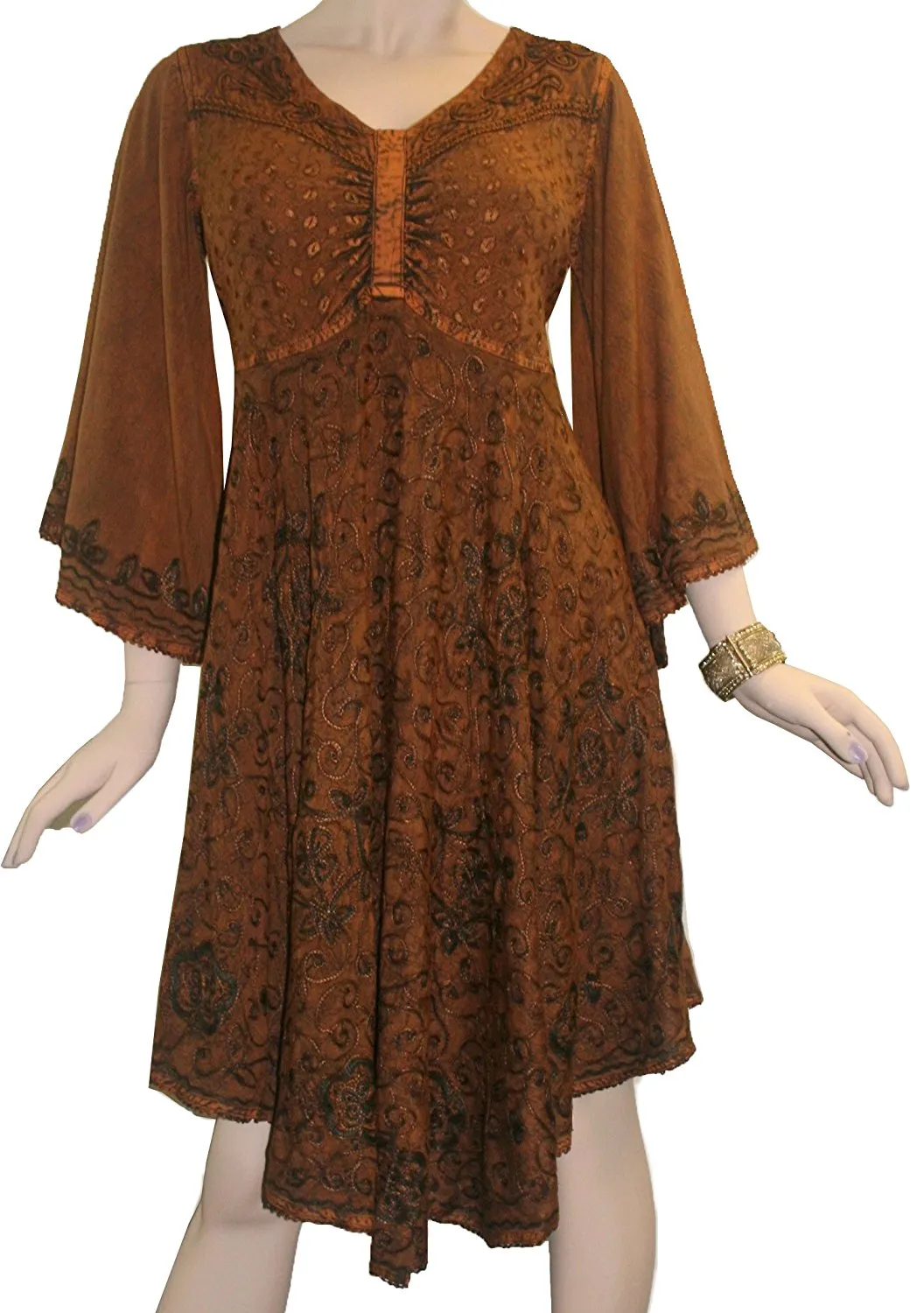 117 DR Butterfly Embroidered Bell Sleeve Flare Knee Length Dress