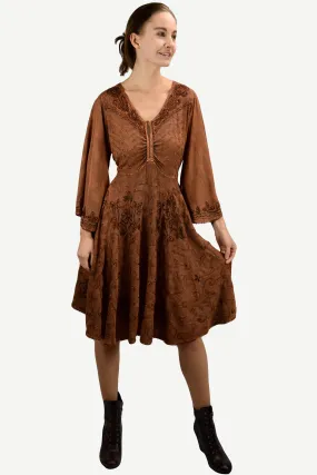 117 DR Butterfly Embroidered Bell Sleeve Flare Knee Length Dress