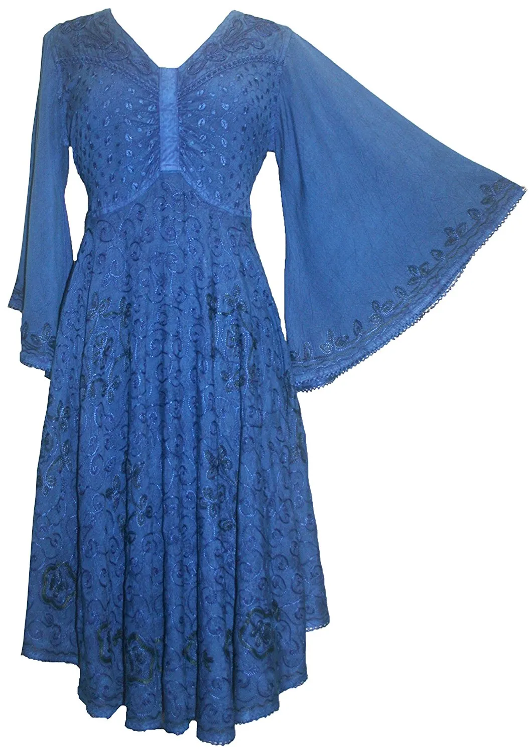 117 DR Butterfly Embroidered Bell Sleeve Flare Knee Length Dress