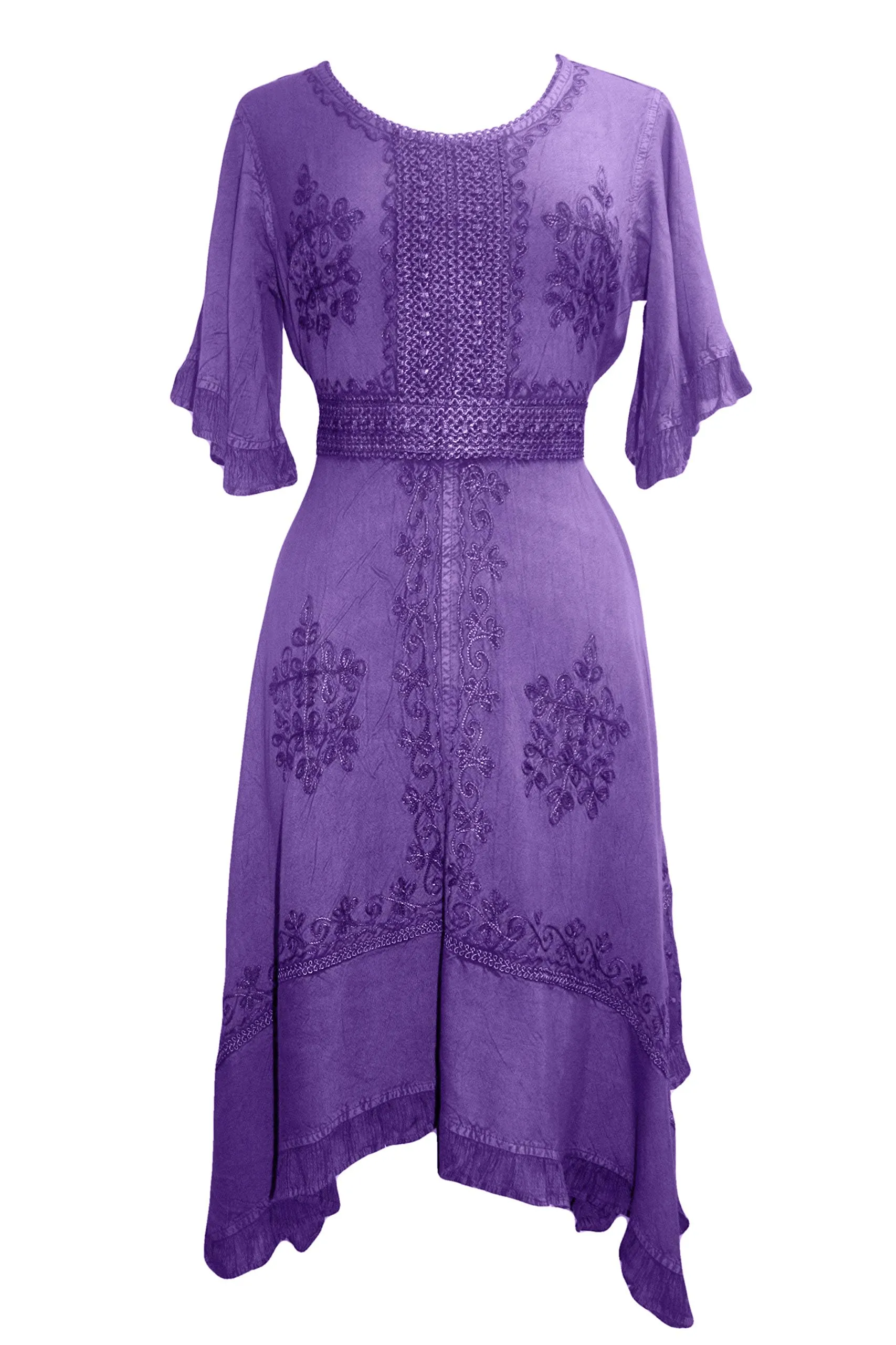 18 6014 DR Bohemian Asymmetrical Hem Ruffle Embroidered Casual Chic Dress