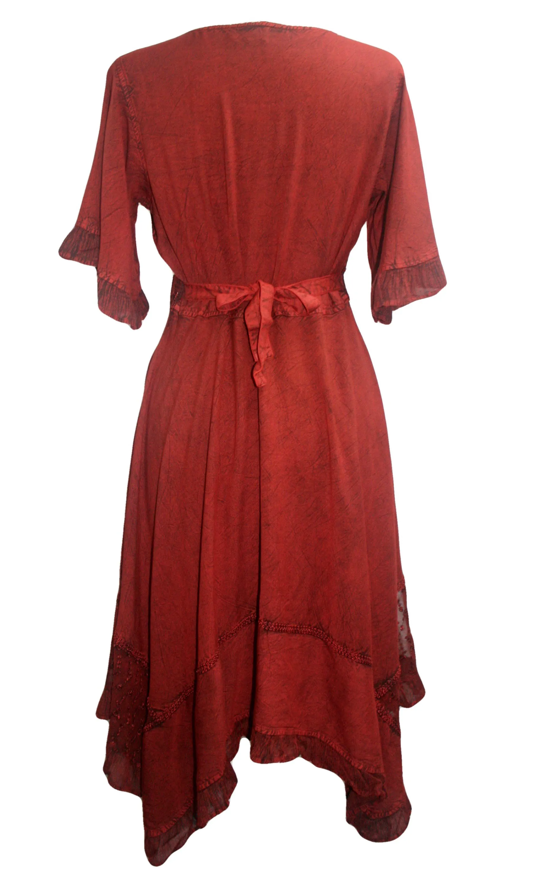 18 6014 DR Bohemian Asymmetrical Hem Ruffle Embroidered Casual Chic Dress