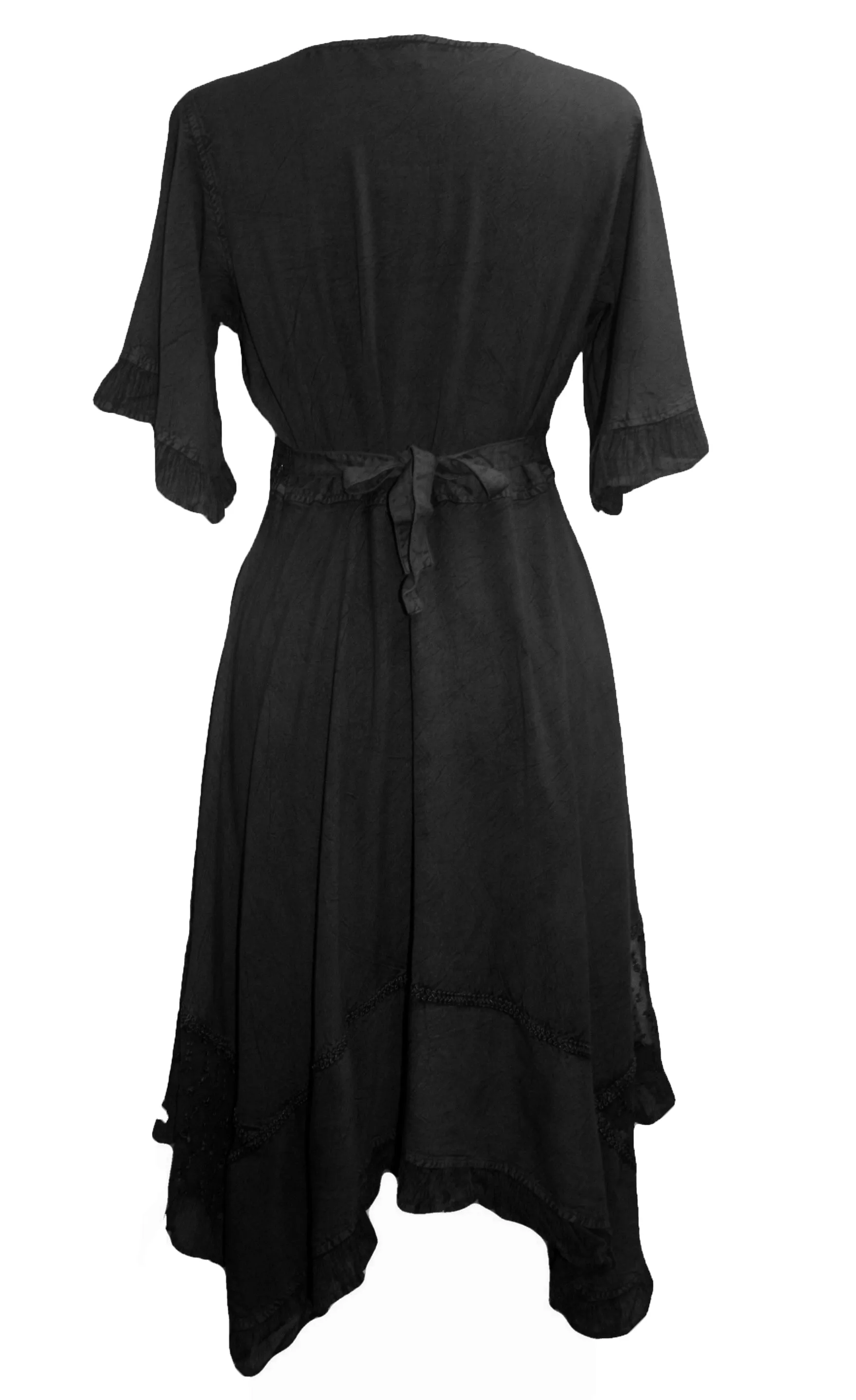 18 6014 DR Bohemian Asymmetrical Hem Ruffle Embroidered Casual Chic Dress