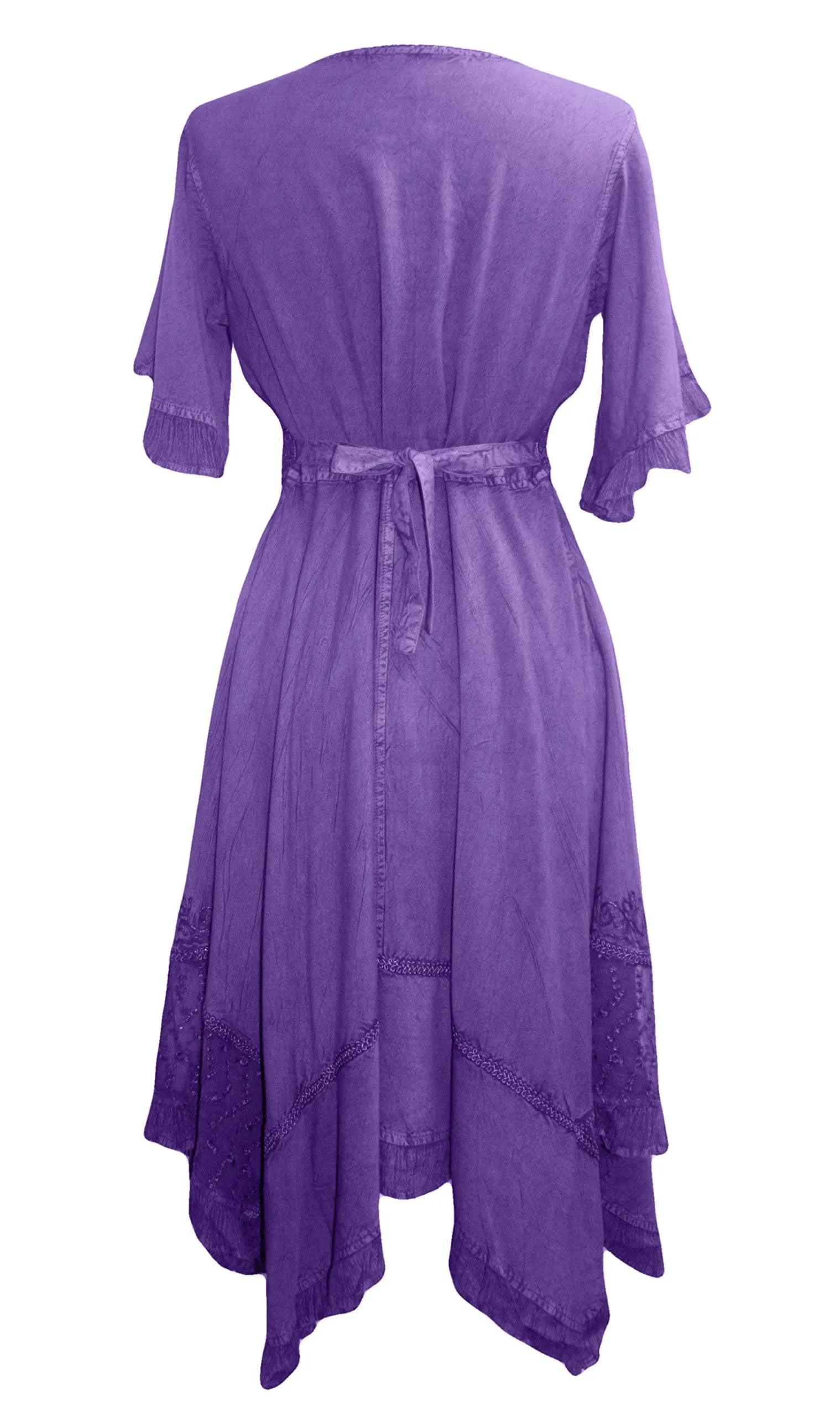 18 6014 DR Bohemian Asymmetrical Hem Ruffle Embroidered Casual Chic Dress
