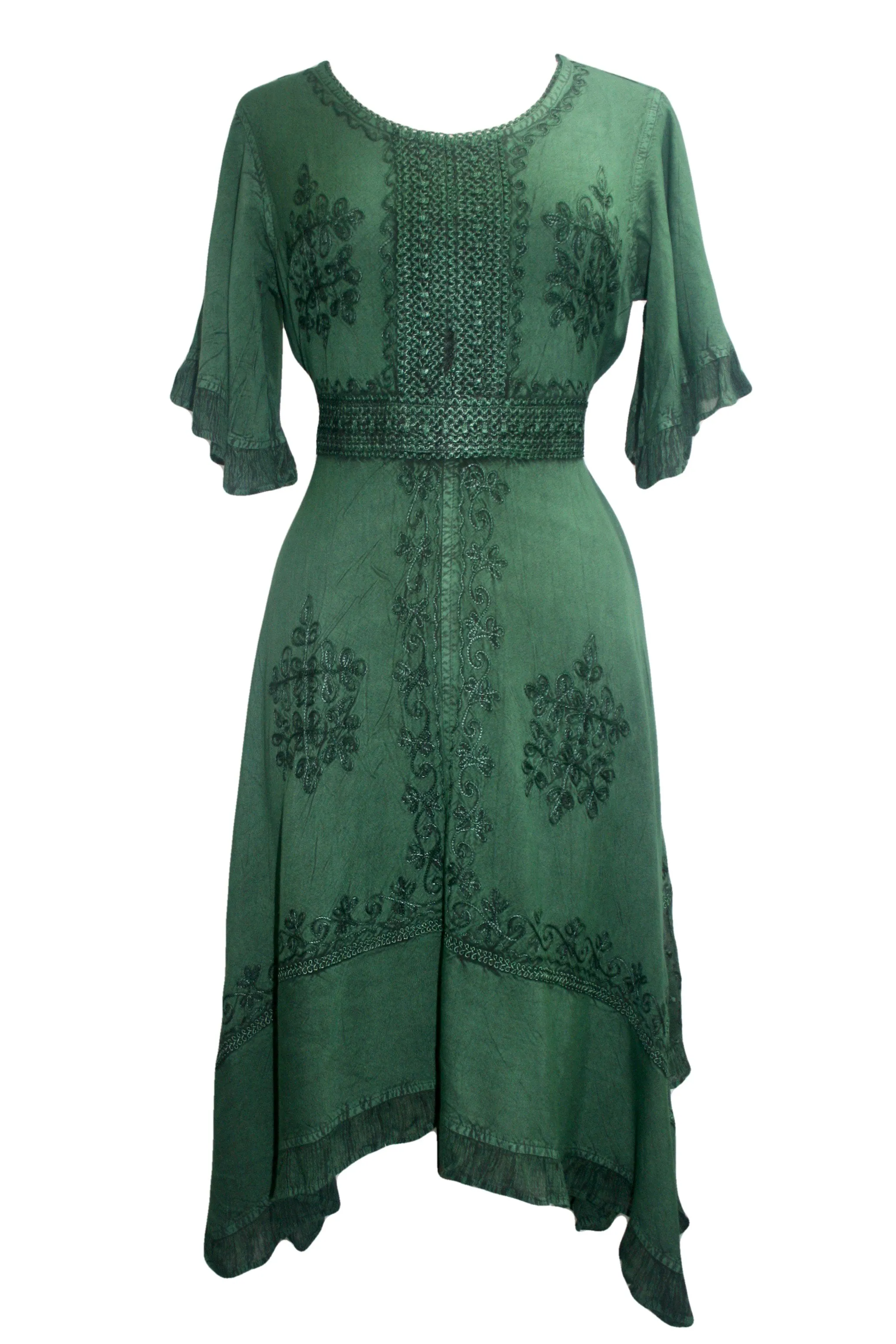 18 6014 DR Bohemian Asymmetrical Hem Ruffle Embroidered Casual Chic Dress