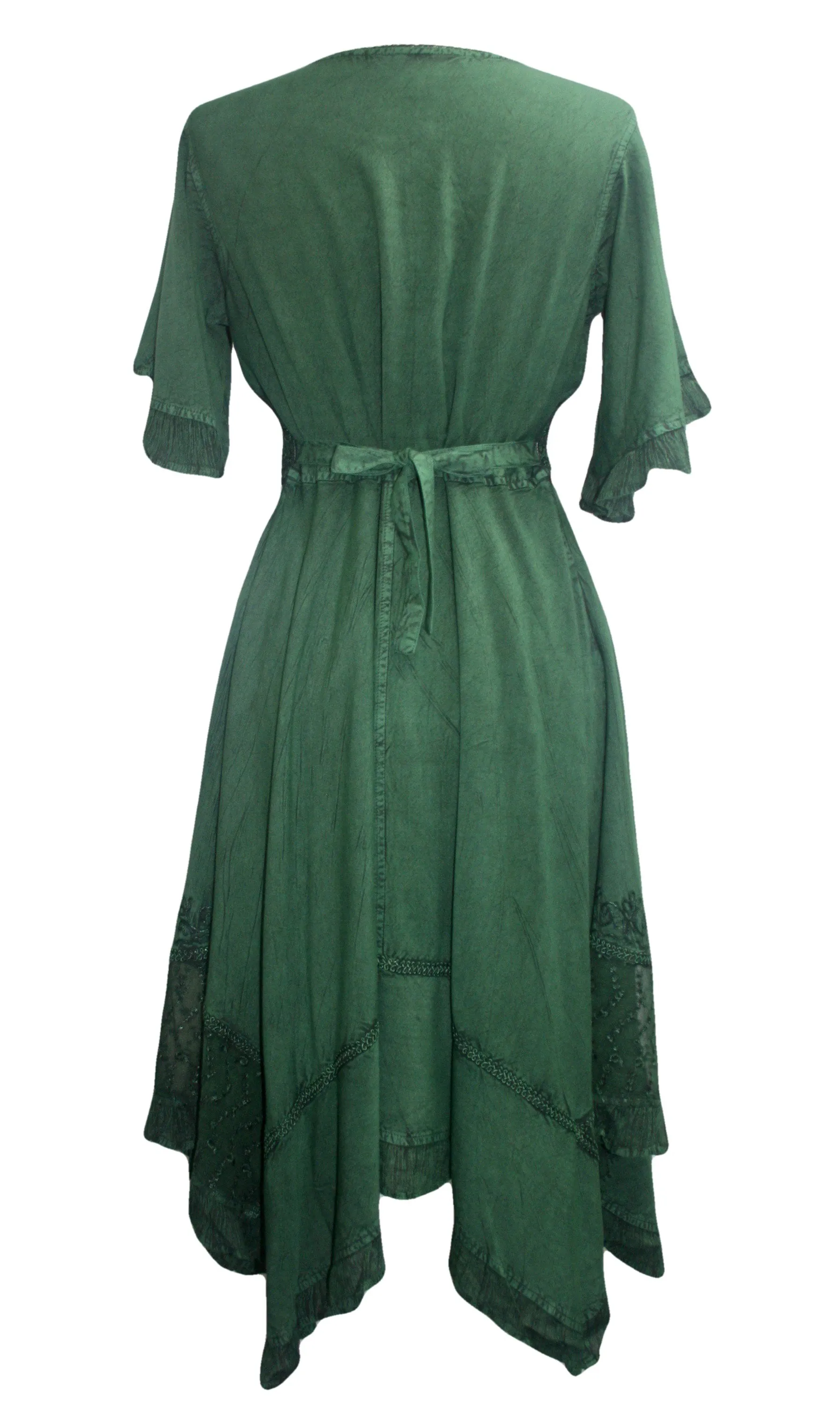 18 6014 DR Bohemian Asymmetrical Hem Ruffle Embroidered Casual Chic Dress