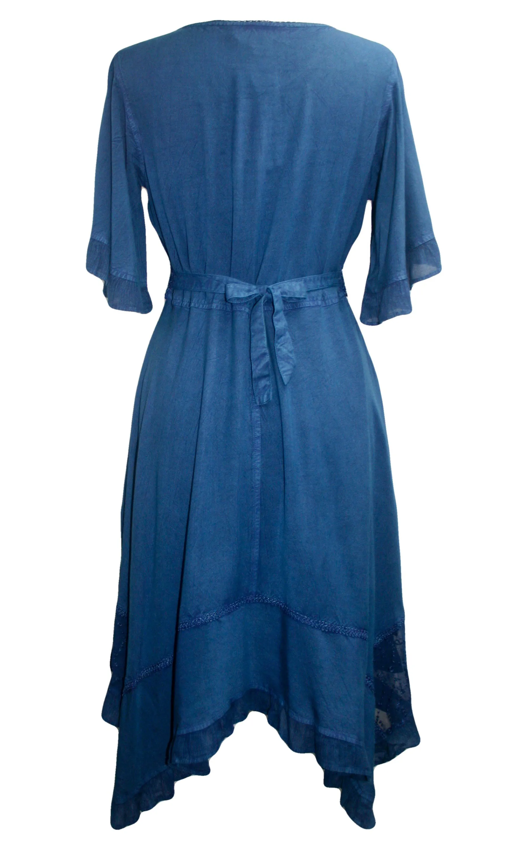 18 6014 DR Bohemian Asymmetrical Hem Ruffle Embroidered Casual Chic Dress