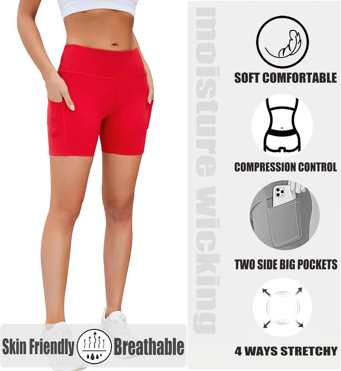 AHLW Buttery Soft Workout Biker Shorts for Women with Pockets High Waisted Stretchy Comfortable Athletic Running Yoga Shorts