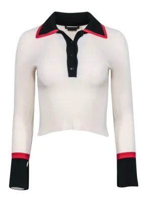 Alice & Olivia - Ivory Ribbed Knit Quarter Button Top Sz XS