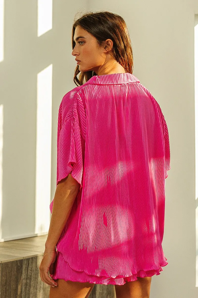 Be You Accordion Pleated Blouse And Shorts Set