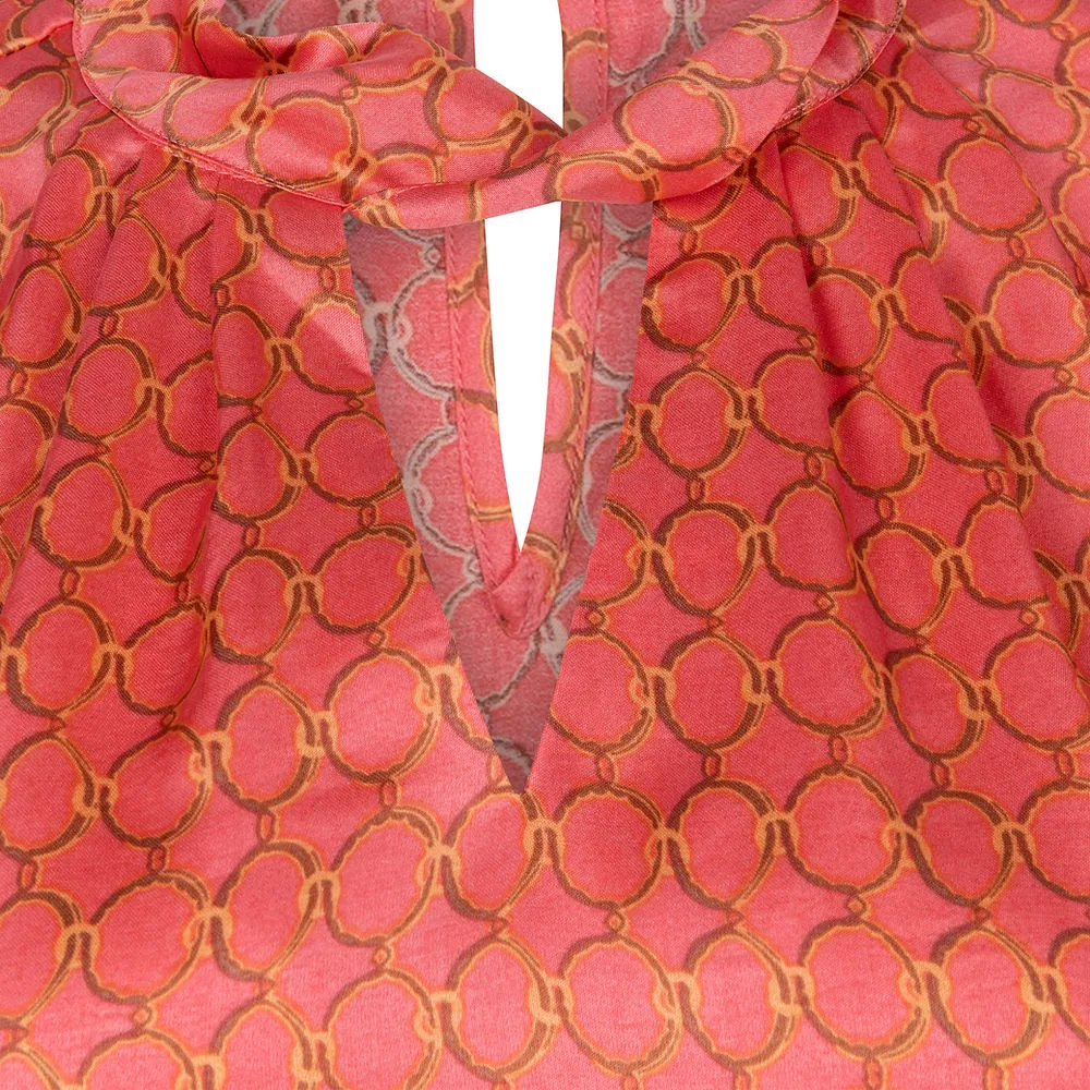 Blouse Front Tie Mini Chain Print