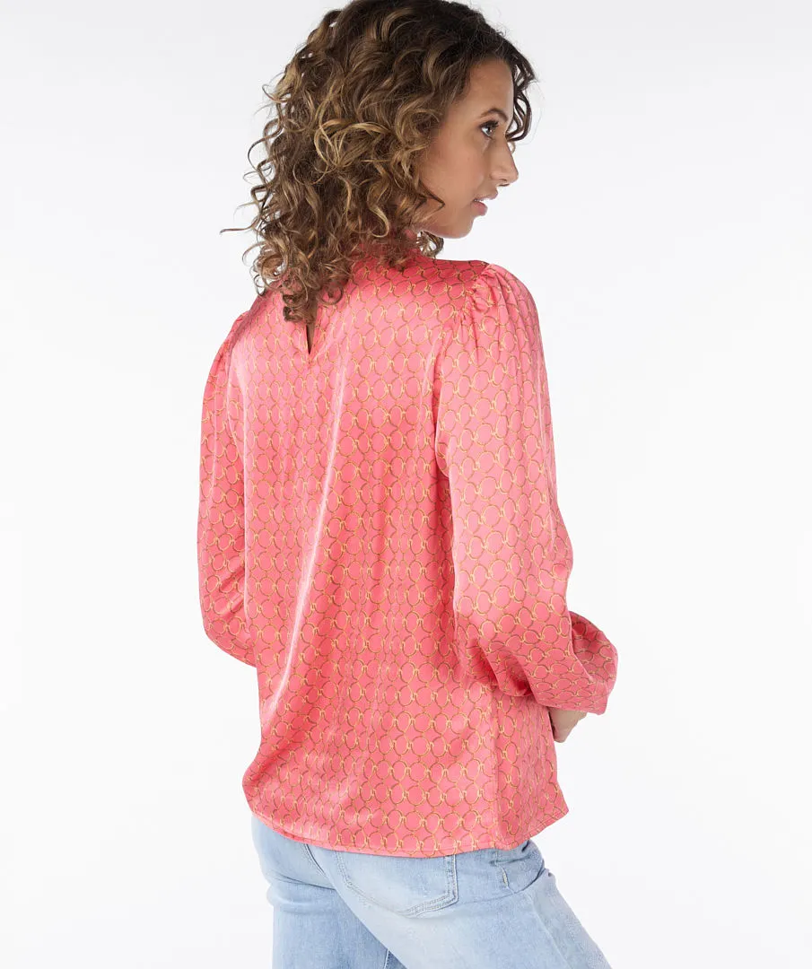 Blouse Front Tie Mini Chain Print