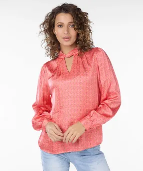 Blouse Front Tie Mini Chain Print
