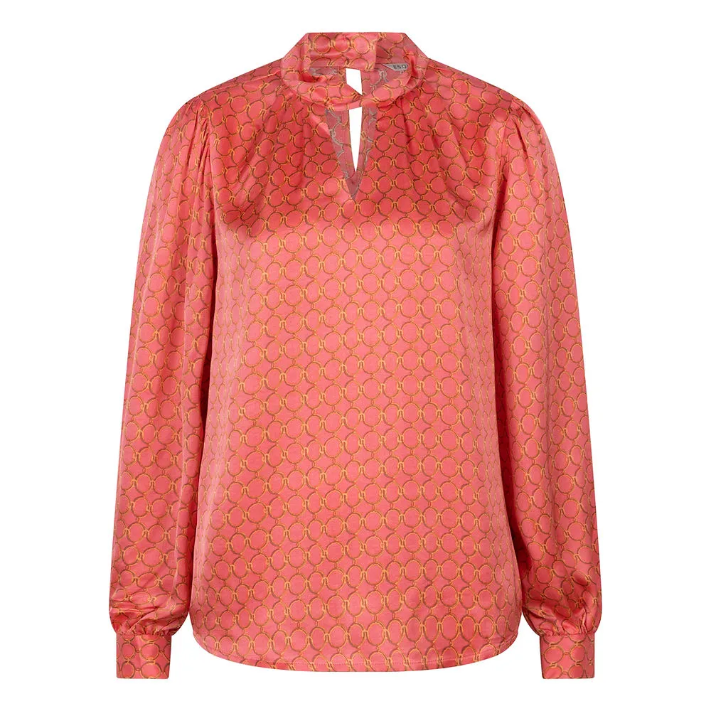 Blouse Front Tie Mini Chain Print