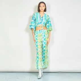 Bohemian tie-front blouse and smocked pants set wholesale