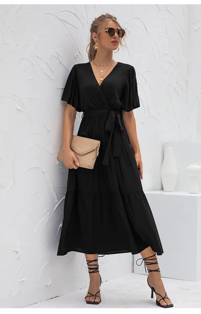 Boho Maxi Dress, Sundress, Kiara in Black