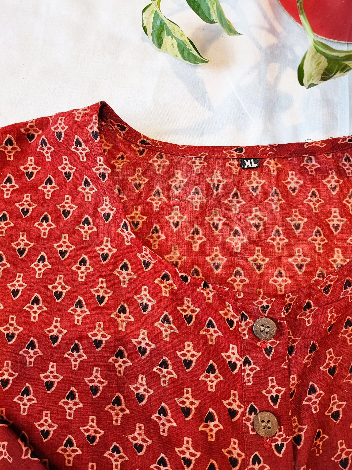 Brick Red Pure Cotton Handblock Printed Contemporary Blouse/ Crop Top