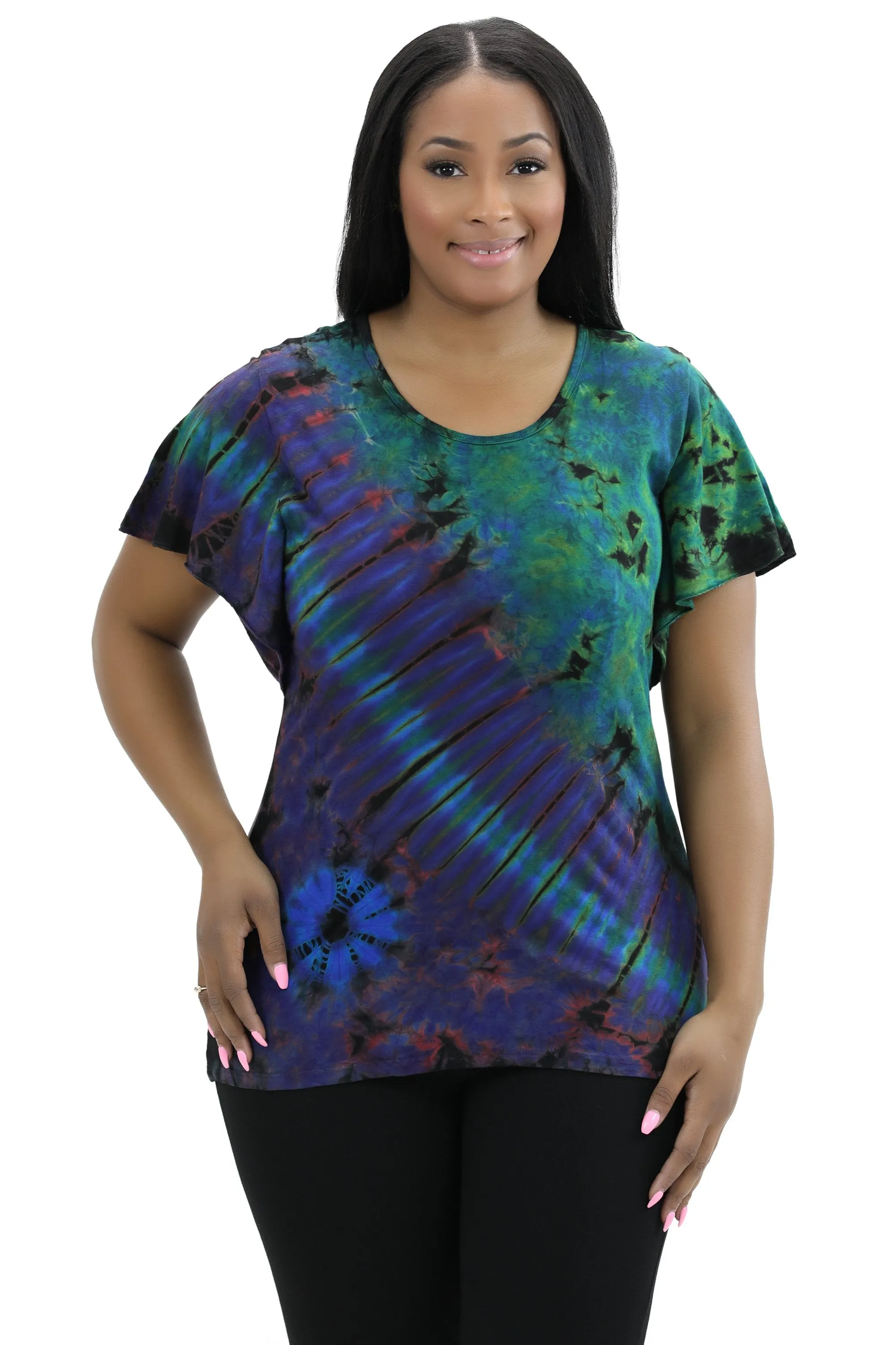Cap Sleeve Spandex Tie Dye Blouse SP4