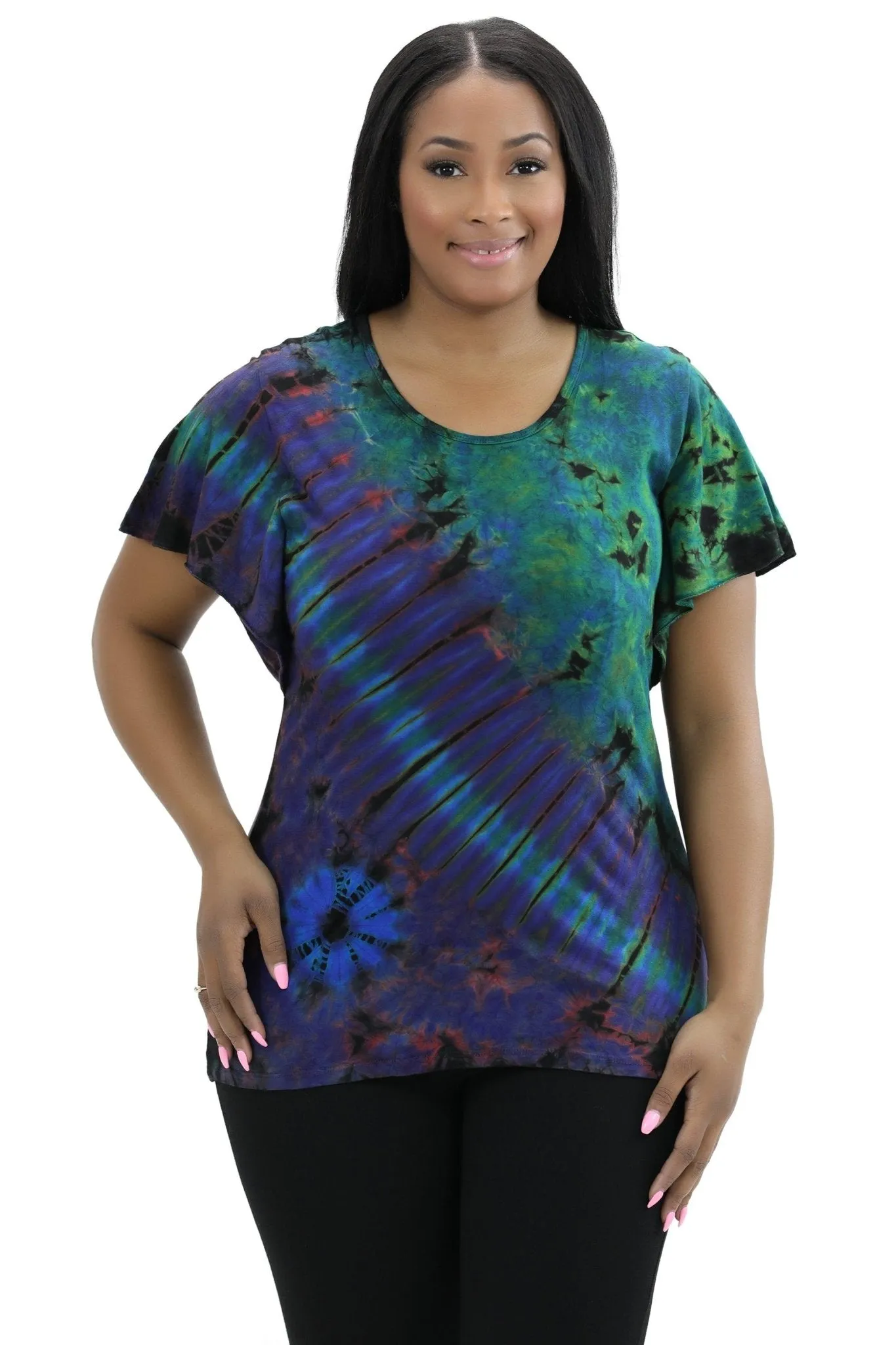 Cap Sleeve Spandex Tie Dye Blouse SP4