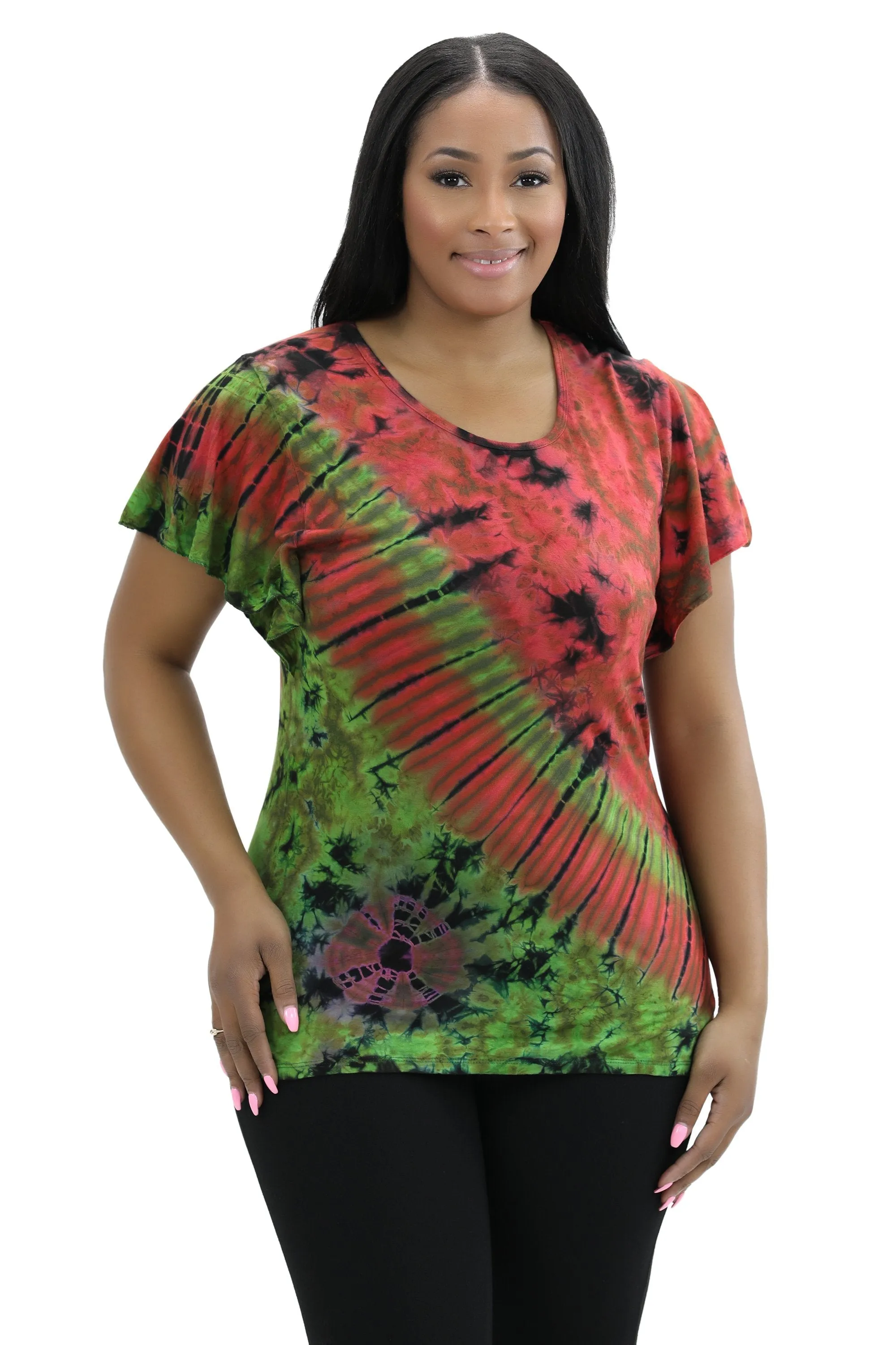Cap Sleeve Spandex Tie Dye Blouse SP4