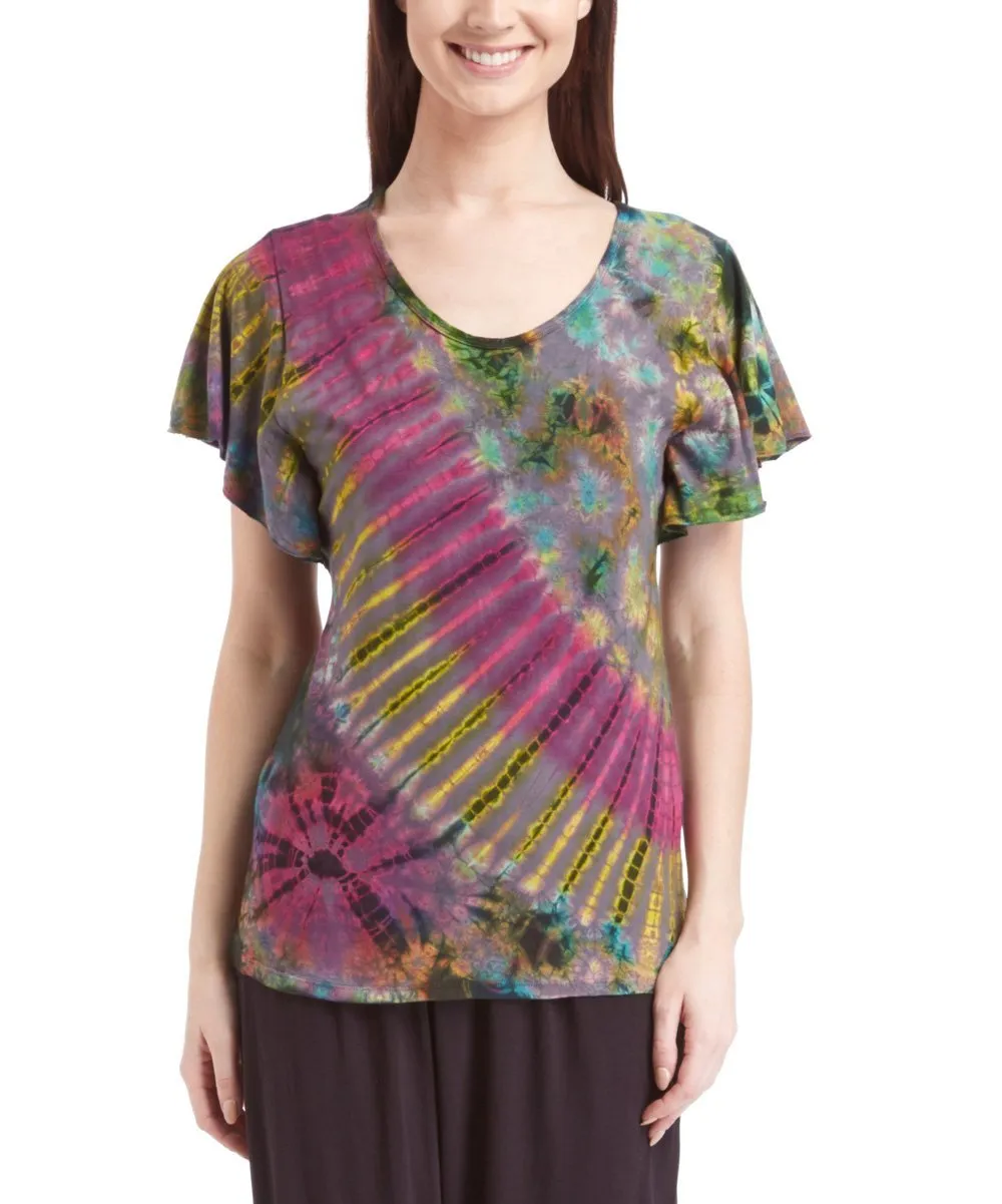 Cap Sleeve Spandex Tie Dye Blouse SP4