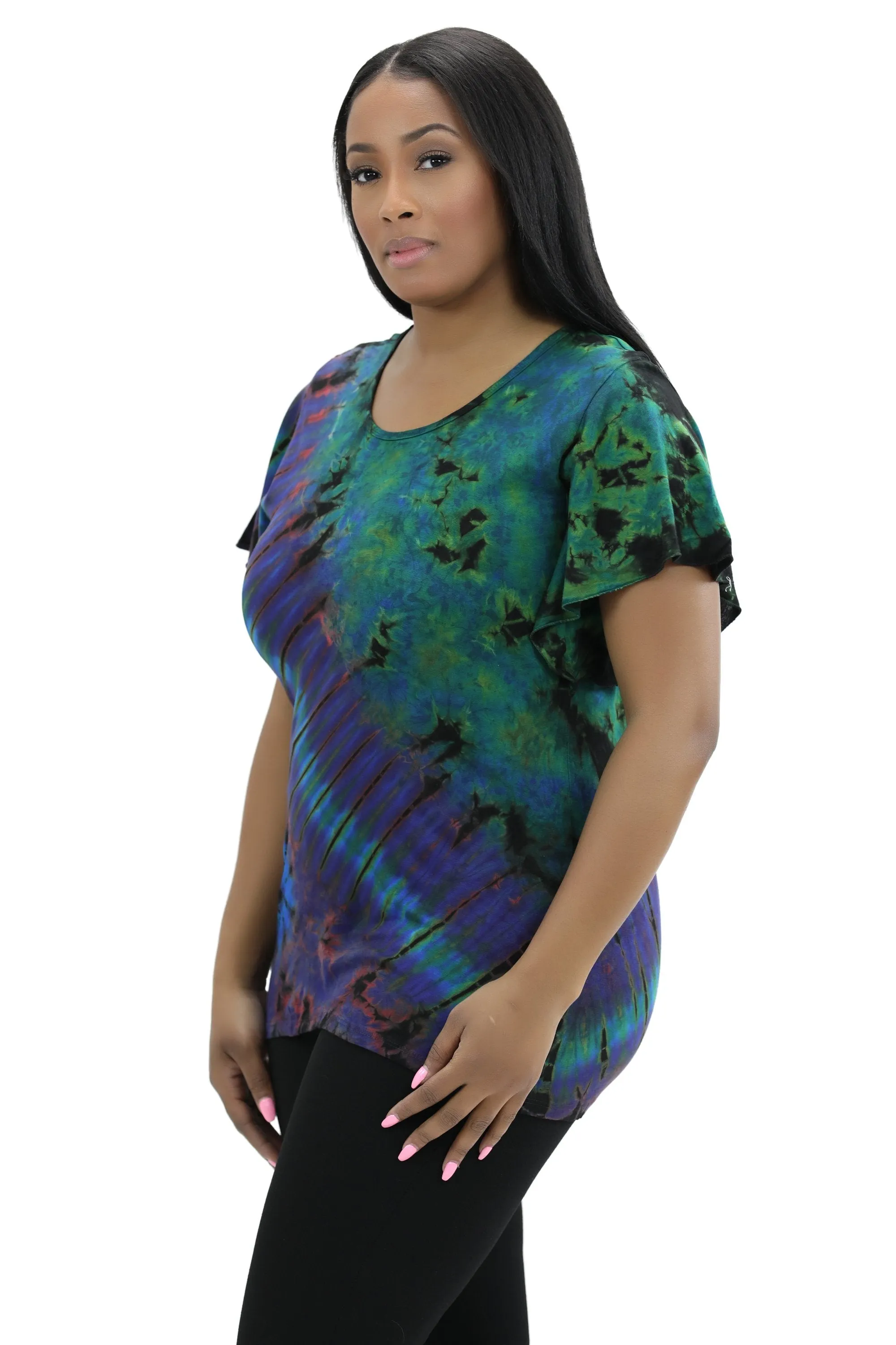 Cap Sleeve Spandex Tie Dye Blouse SP4
