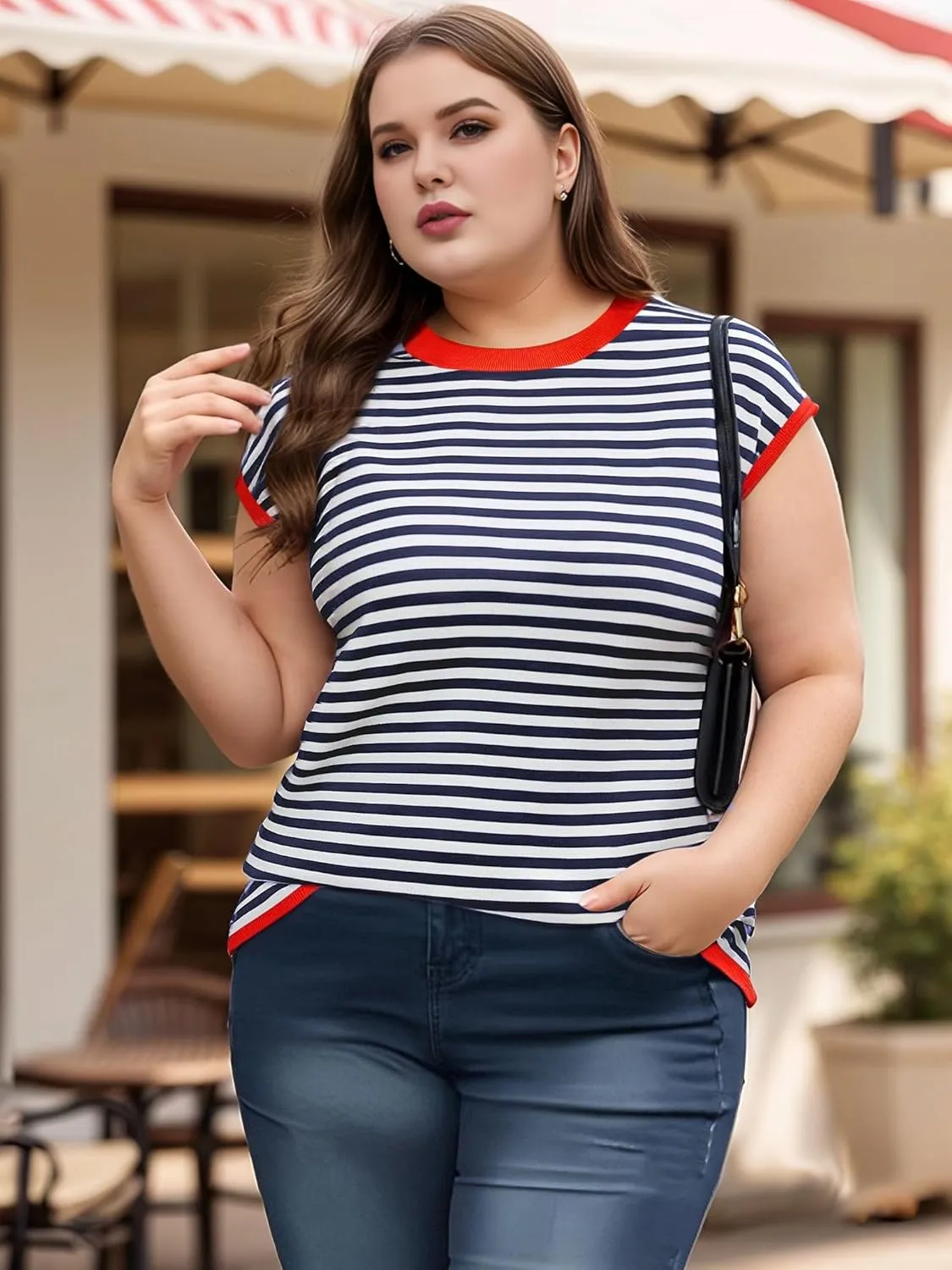 Cap Sleeve Tops for Women Summer Striped Short Sleeve Sweater Top Crew Neck Sleeveless Vest Spring Going Out Shirts