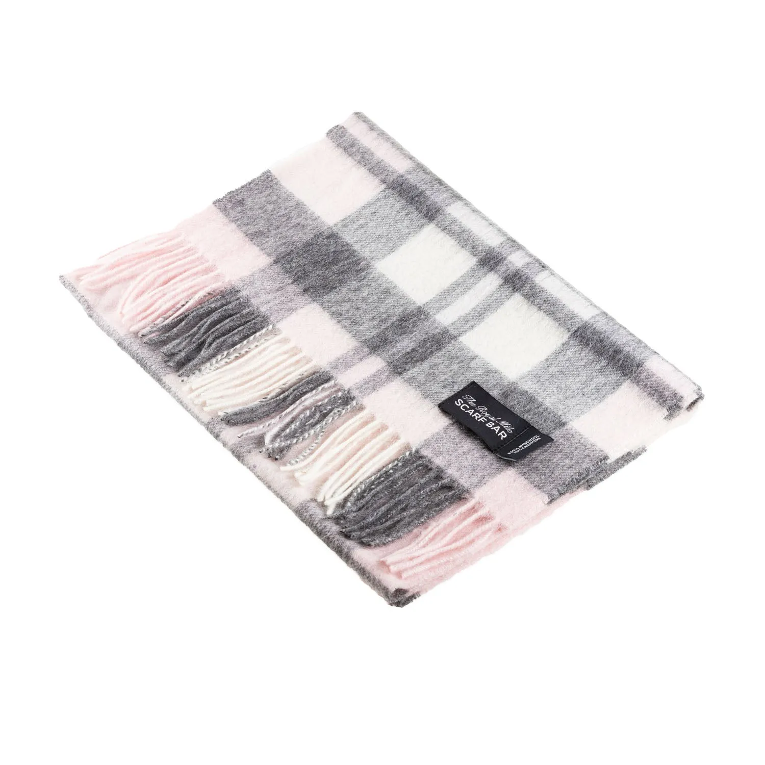 Chequer Tartan 90/10 Cashmere Scarf Bar  Exploded Chalk