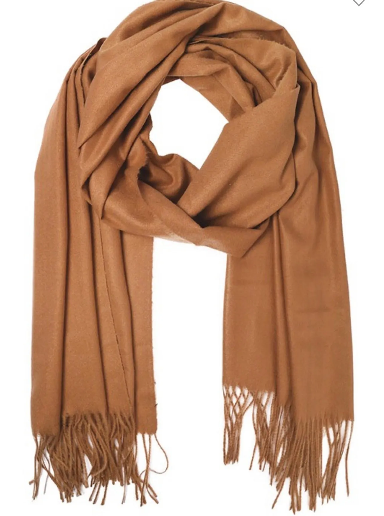Chic Girl Solid Scarf With Fringe- Camel