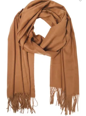 Chic Girl Solid Scarf With Fringe- Camel