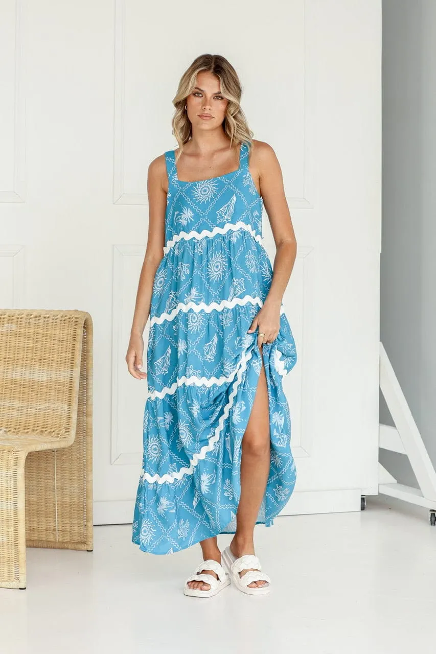 Coastal Ric Rac Maxi Dress - Teal