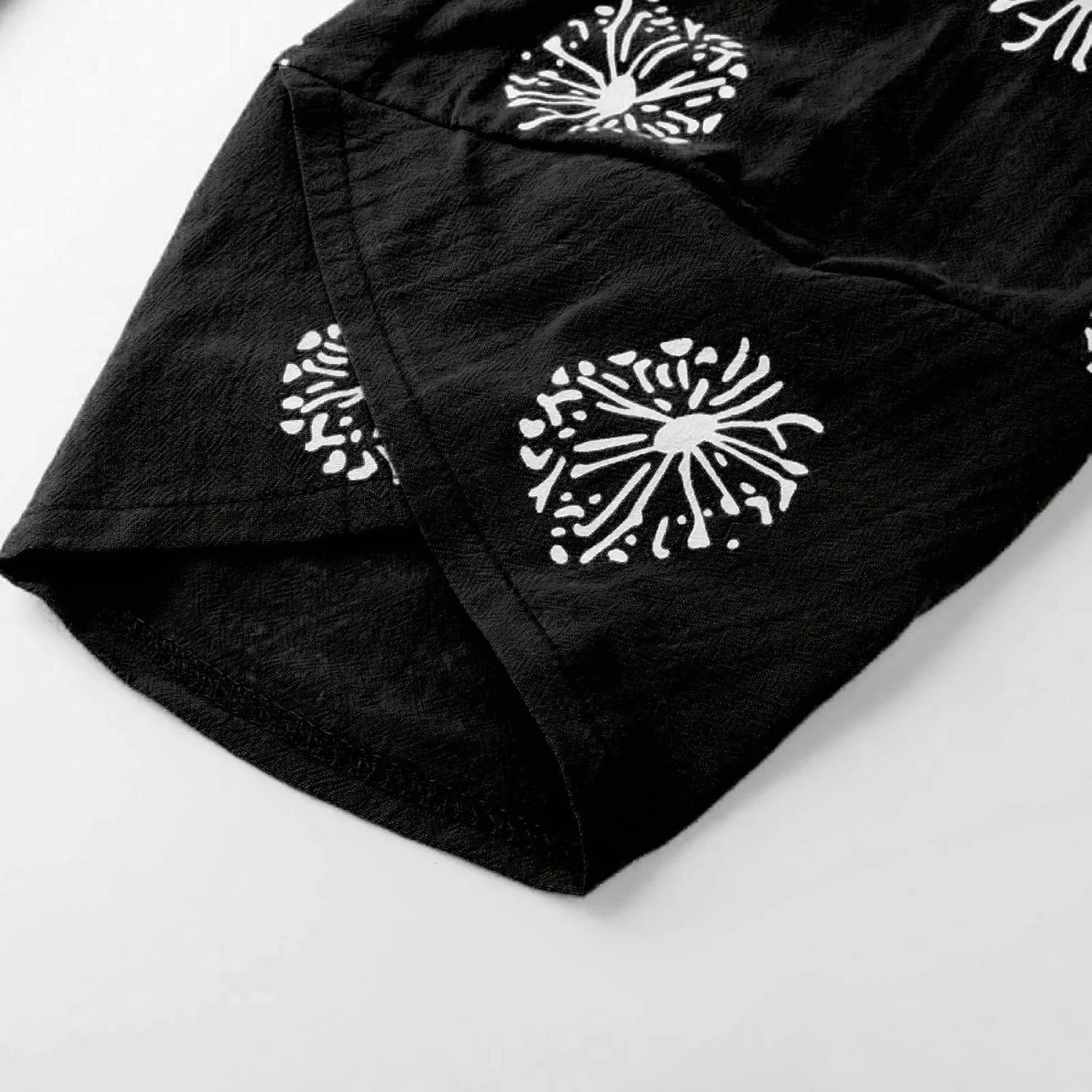 Cotton Linen Pants for Women Wide Leg Elastic Waist Printed Capri Pant Casual Loose Summer Cropped Trousers with Pockets