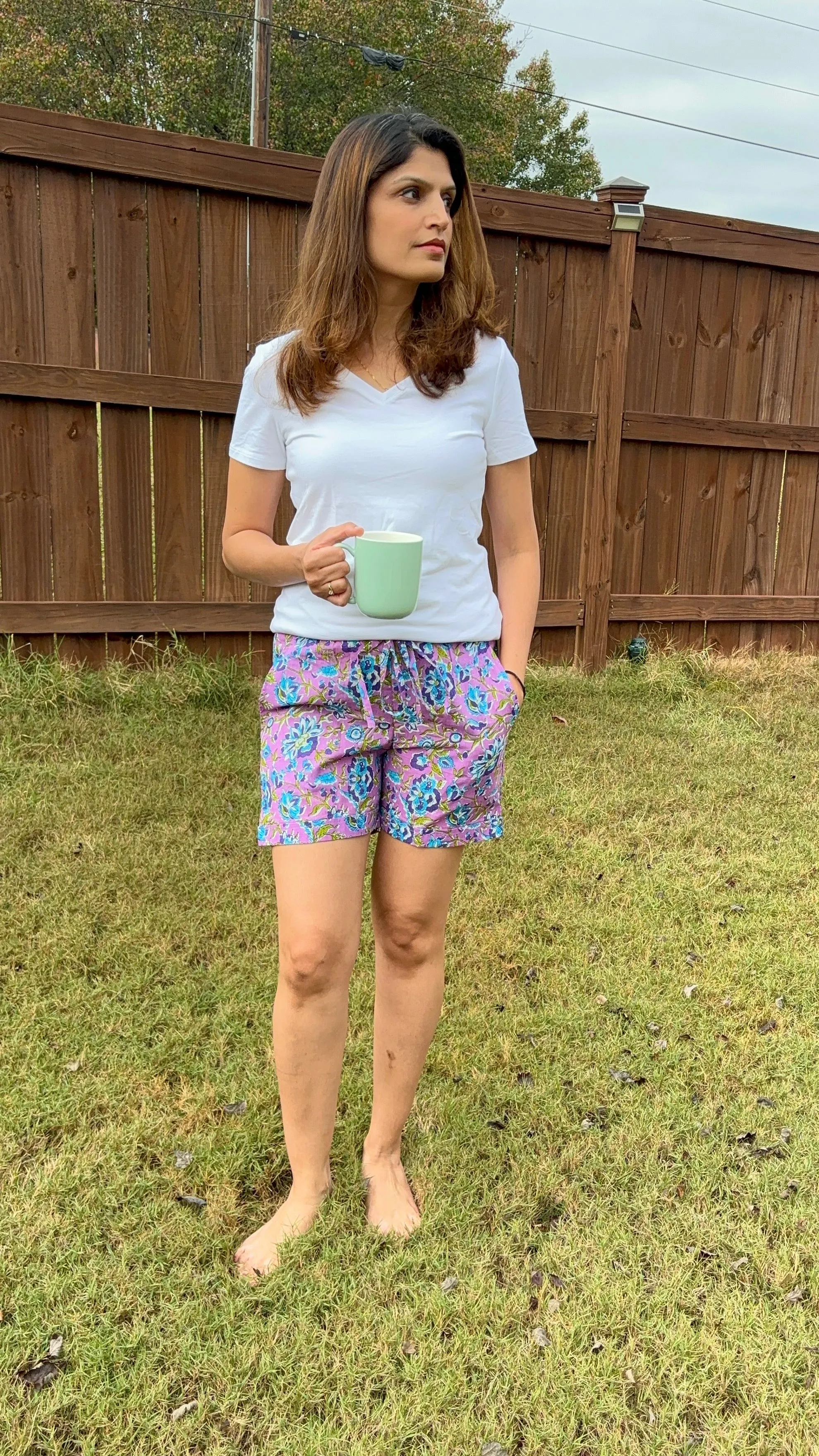Cotton Pajama Shorts for Women with Pockets - Mystic Lavender