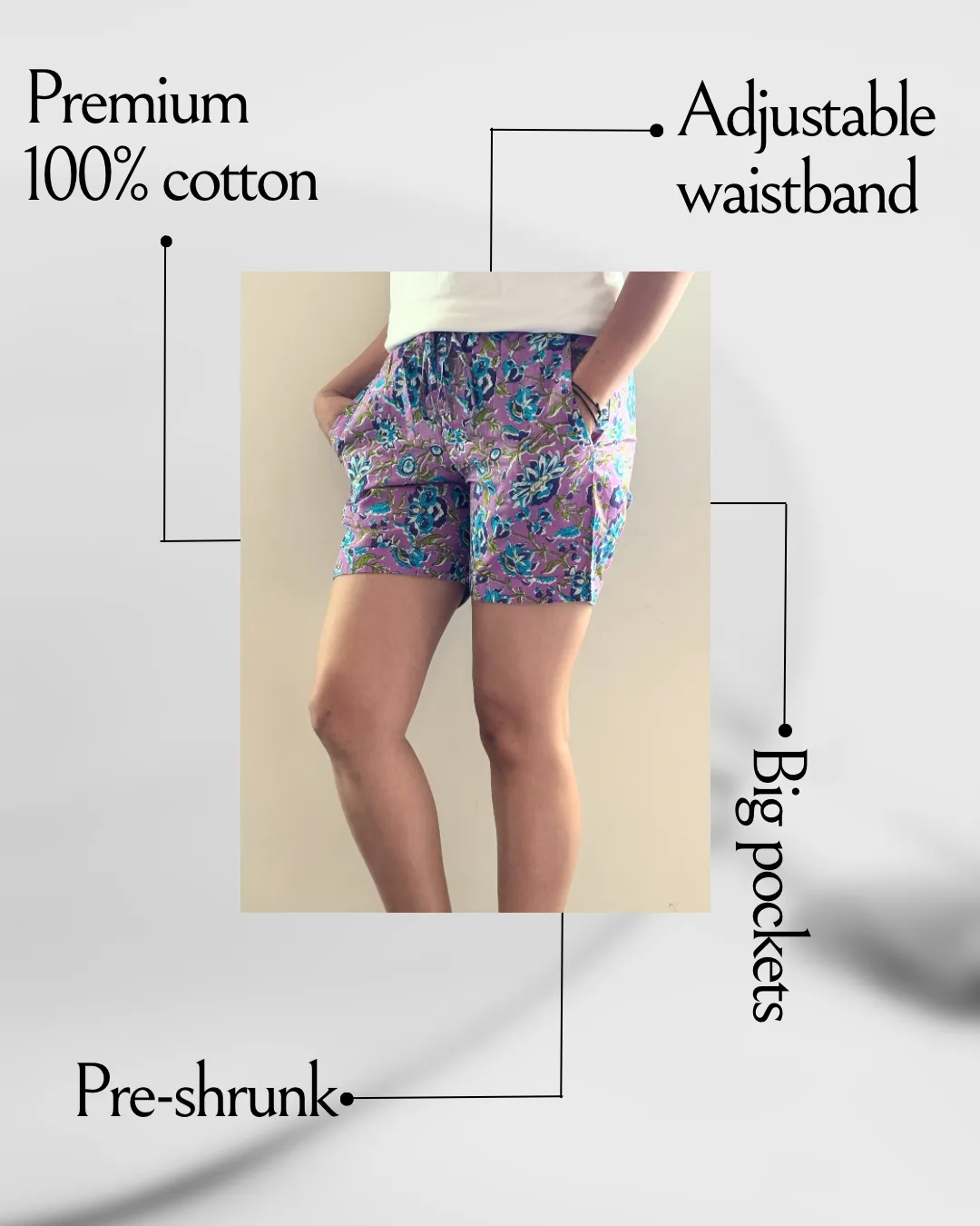 Cotton Pajama Shorts for Women with Pockets - Mystic Lavender