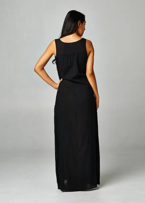 Crochet Accent Loose Fit Tank Maxi Dress