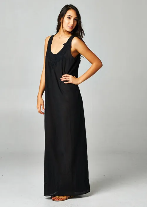 Crochet Accent Loose Fit Tank Maxi Dress