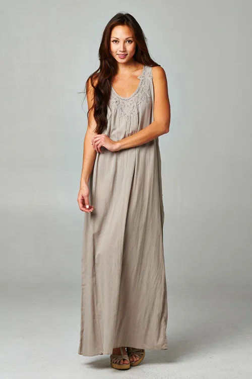 Crochet Accent Loose Fit Tank Maxi Dress