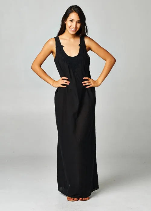 Crochet Accent Loose Fit Tank Maxi Dress