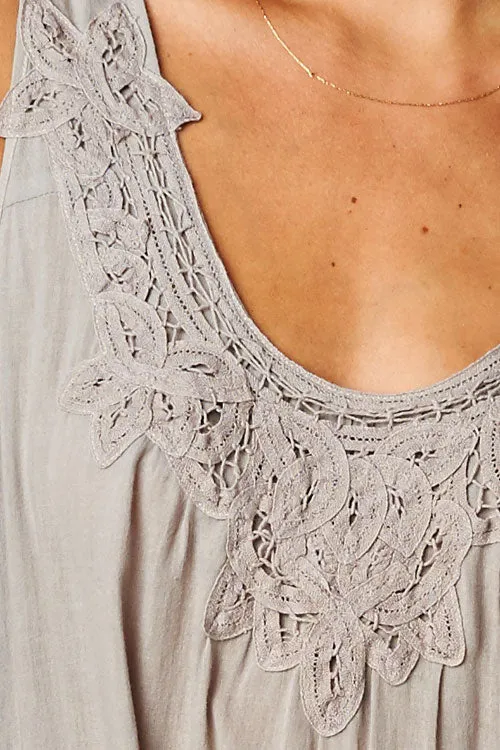 Crochet Accent Loose Fit Tank Maxi Dress