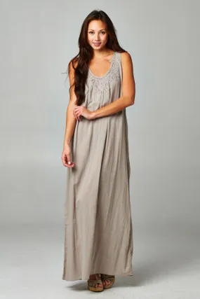 Crochet Accent Loose Fit Tank Maxi Dress