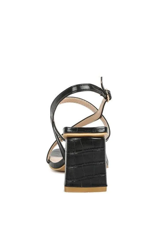 Effieo Croc Texture Block Heel Sandals