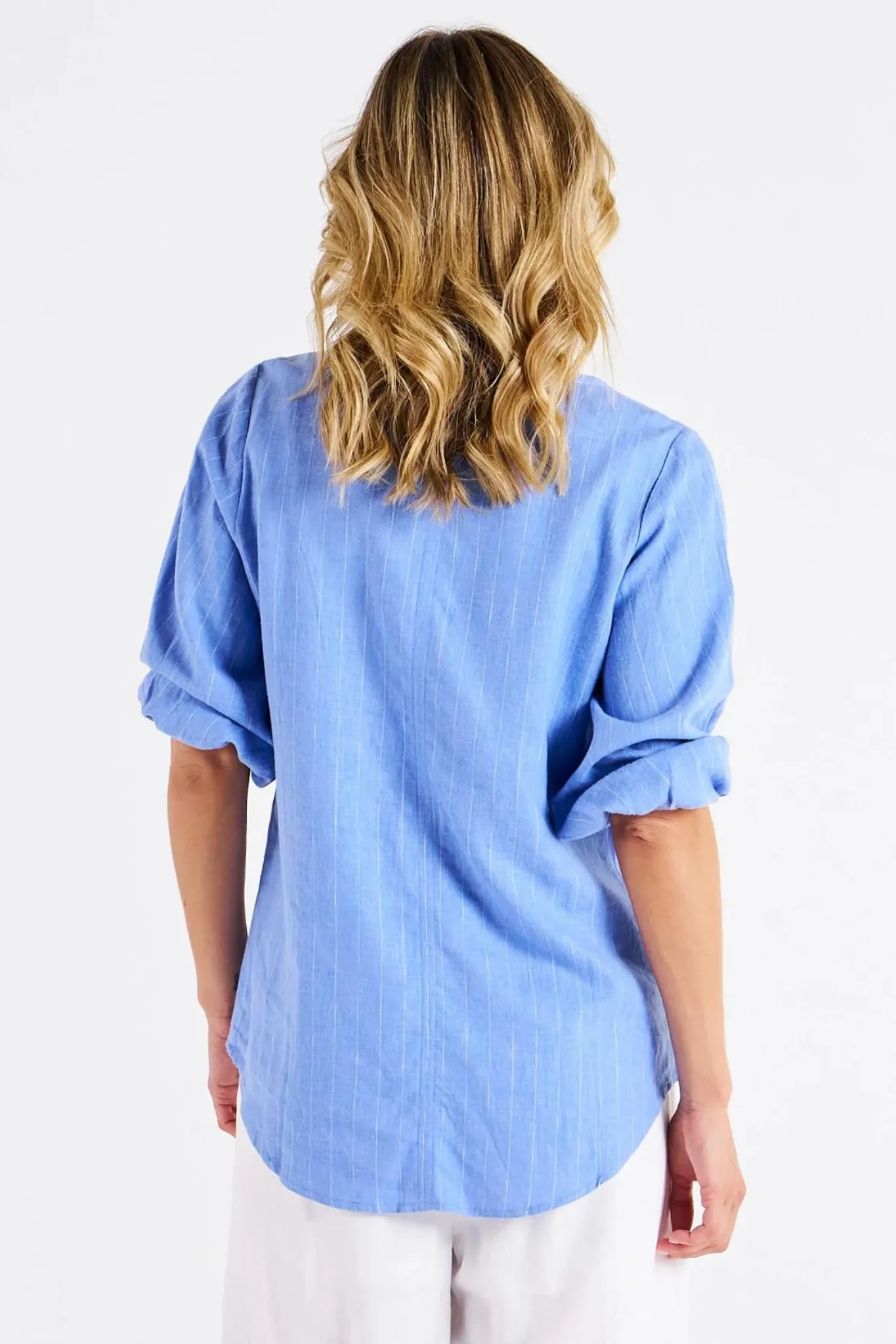 Elanora Linen Blouse - Berry Blue Stripe