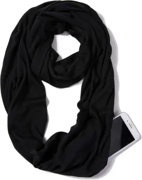 elzama Infinity Loop Solid Color Scarf With Hidden Zipper Pocket For Women - Lightweight Travel Neck Wrap