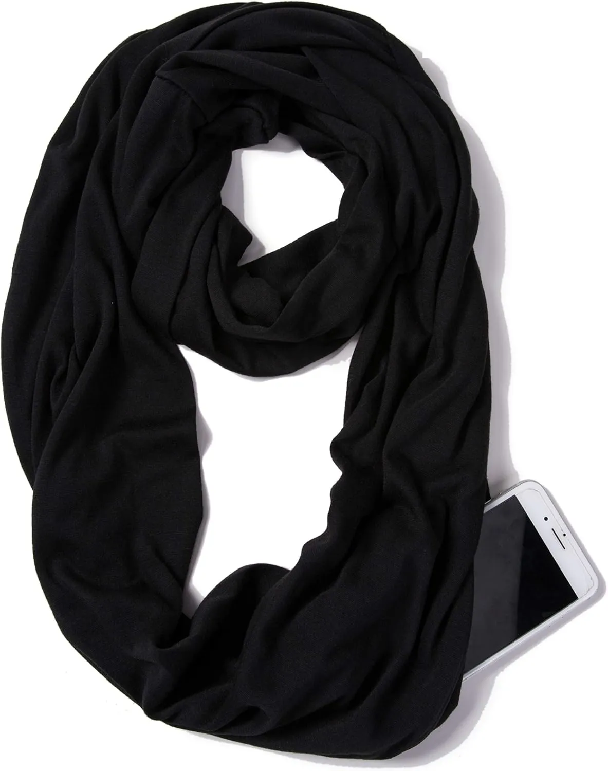 elzama Infinity Loop Solid Color Scarf With Hidden Zipper Pocket For Women - Lightweight Travel Neck Wrap